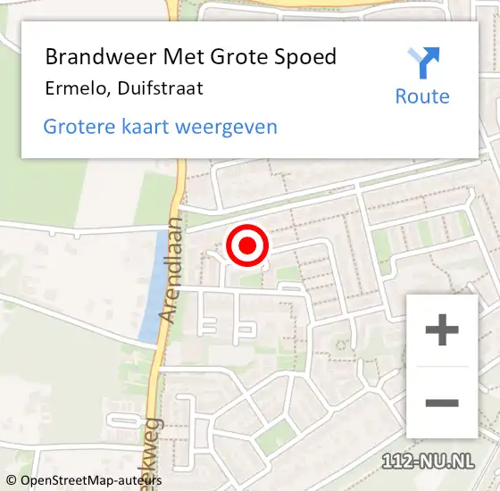 Locatie op kaart van de 112 melding: Brandweer Met Grote Spoed Naar Ermelo, Duifstraat op 10 december 2022 07:47