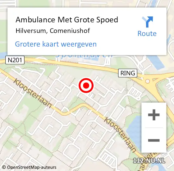 Locatie op kaart van de 112 melding: Ambulance Met Grote Spoed Naar Hilversum, Comeniushof op 7 augustus 2014 20:02