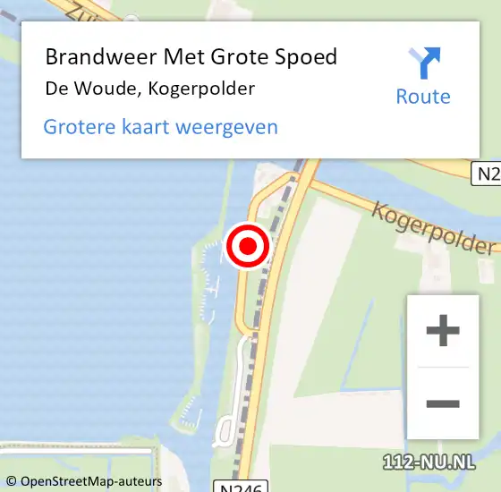 Locatie op kaart van de 112 melding: Brandweer Met Grote Spoed Naar De Woude, Kogerpolder op 7 augustus 2014 20:03