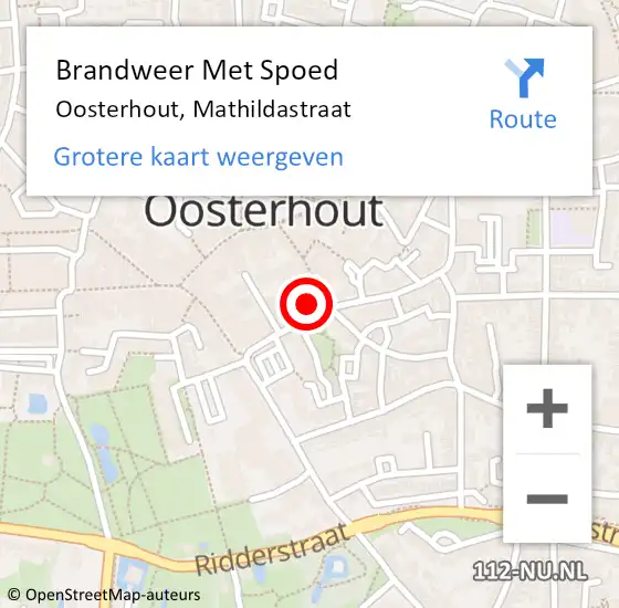 Locatie op kaart van de 112 melding: Brandweer Met Spoed Naar Oosterhout, Mathildastraat op 10 december 2022 08:05