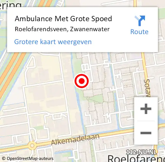 Locatie op kaart van de 112 melding: Ambulance Met Grote Spoed Naar Roelofarendsveen, Zwanenwater op 7 augustus 2014 20:04