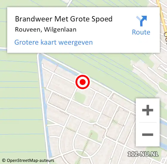 Locatie op kaart van de 112 melding: Brandweer Met Grote Spoed Naar Rouveen, Wilgenlaan op 10 december 2022 08:14