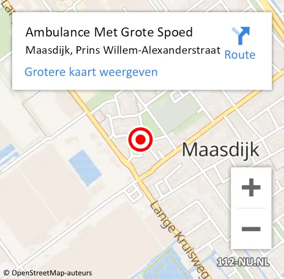 Locatie op kaart van de 112 melding: Ambulance Met Grote Spoed Naar Maasdijk, Prins Willem-Alexanderstraat op 10 december 2022 08:34