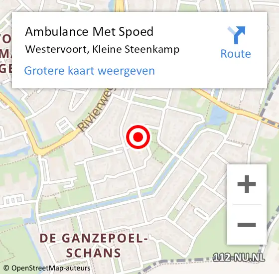 Locatie op kaart van de 112 melding: Ambulance Met Spoed Naar Westervoort, Kleine Steenkamp op 10 december 2022 08:42