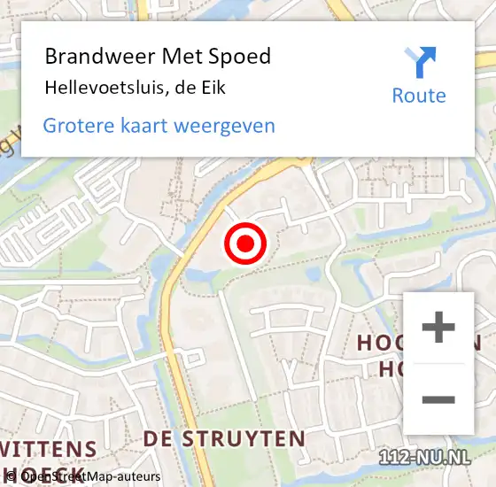 Locatie op kaart van de 112 melding: Brandweer Met Spoed Naar Hellevoetsluis, de Eik op 10 december 2022 08:55