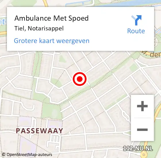 Locatie op kaart van de 112 melding: Ambulance Met Spoed Naar Tiel, Notarisappel op 10 december 2022 09:31