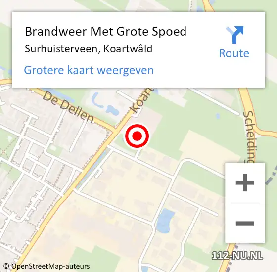 Locatie op kaart van de 112 melding: Brandweer Met Grote Spoed Naar Surhuisterveen, Koartwâld op 10 december 2022 09:42