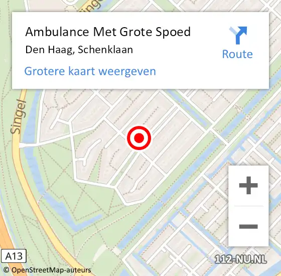 Locatie op kaart van de 112 melding: Ambulance Met Grote Spoed Naar Den Haag, Schenklaan op 10 december 2022 09:48