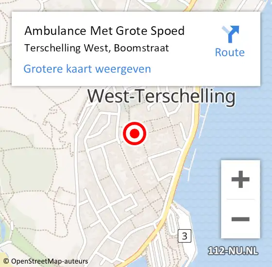 Locatie op kaart van de 112 melding: Ambulance Met Grote Spoed Naar Terschelling West, Boomstraat op 7 augustus 2014 20:16