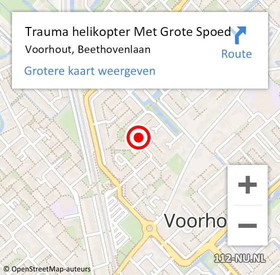 Locatie op kaart van de 112 melding: Trauma helikopter Met Grote Spoed Naar Voorhout, Beethovenlaan op 10 december 2022 10:07