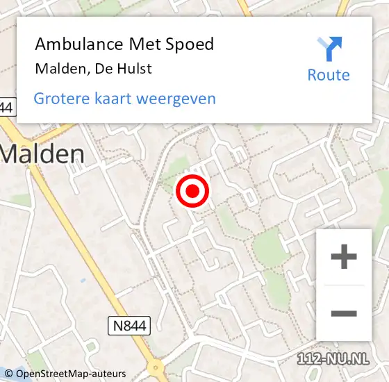 Locatie op kaart van de 112 melding: Ambulance Met Spoed Naar Malden, De Hulst op 10 december 2022 10:23