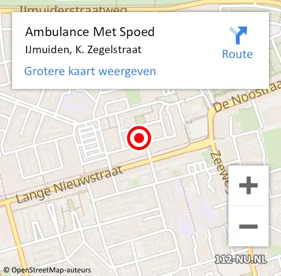 Locatie op kaart van de 112 melding: Ambulance Met Spoed Naar IJmuiden, K. Zegelstraat op 10 december 2022 10:42