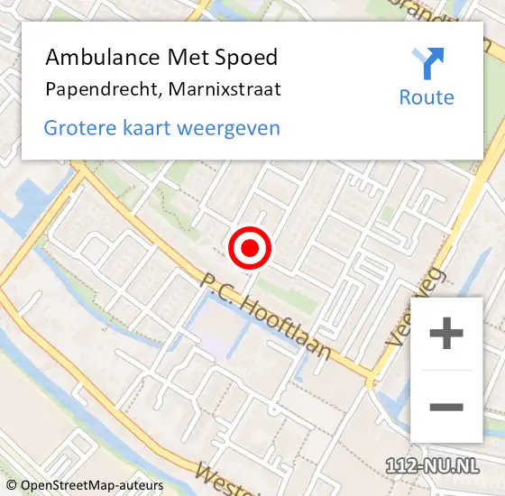 Locatie op kaart van de 112 melding: Ambulance Met Spoed Naar Papendrecht, Marnixstraat op 10 december 2022 10:47