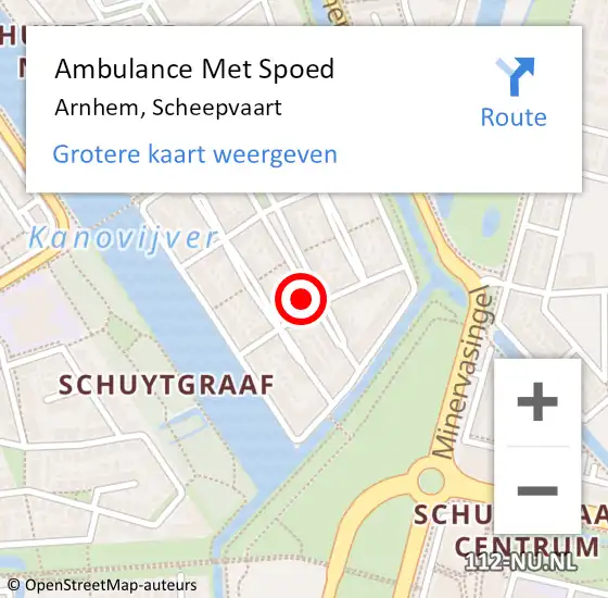 Locatie op kaart van de 112 melding: Ambulance Met Spoed Naar Arnhem, Scheepvaart op 10 december 2022 11:41