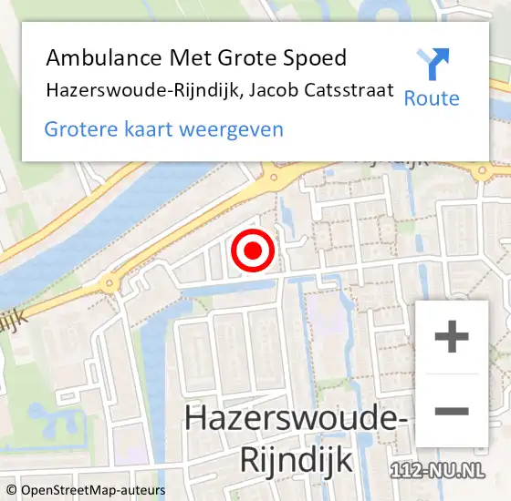 Locatie op kaart van de 112 melding: Ambulance Met Grote Spoed Naar Hazerswoude-Rijndijk, Jacob Catsstraat op 10 december 2022 11:58