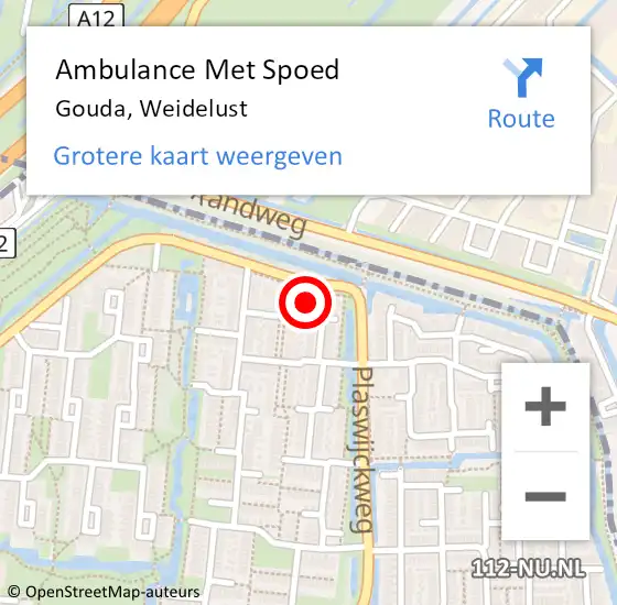 Locatie op kaart van de 112 melding: Ambulance Met Spoed Naar Gouda, Weidelust op 10 december 2022 12:12