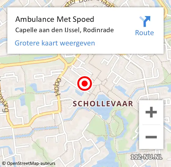 Locatie op kaart van de 112 melding: Ambulance Met Spoed Naar Capelle aan den IJssel, Rodinrade op 10 december 2022 12:17