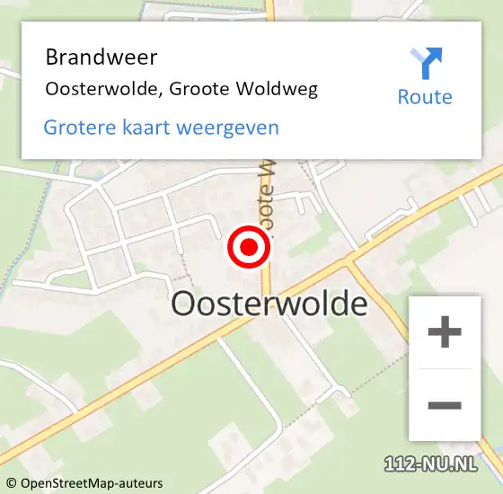 Locatie op kaart van de 112 melding: Brandweer Oosterwolde, Groote Woldweg op 10 december 2022 12:22