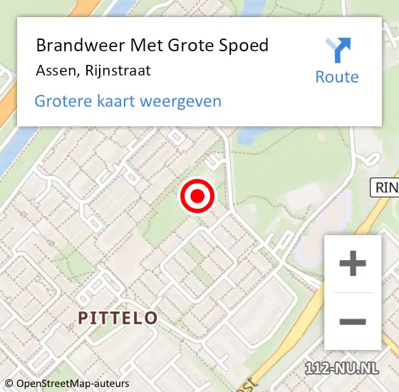 Locatie op kaart van de 112 melding: Brandweer Met Grote Spoed Naar Assen, Rijnstraat op 10 december 2022 12:52