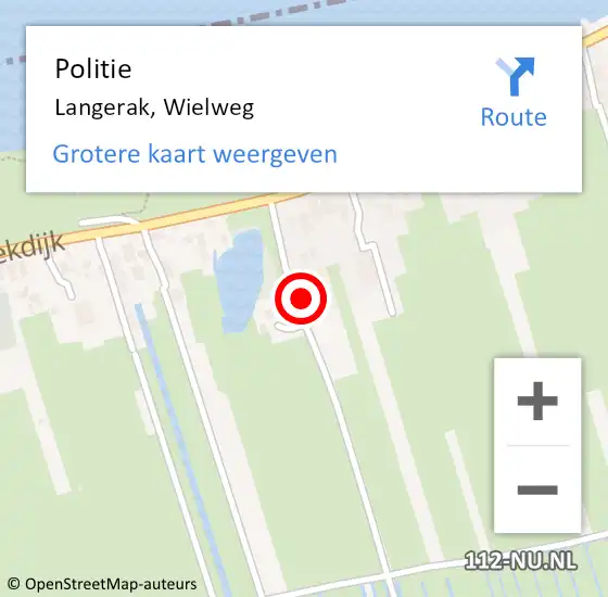 Locatie op kaart van de 112 melding: Politie Langerak, Wielweg op 10 december 2022 12:58