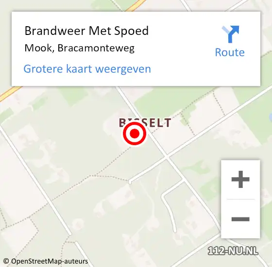 Locatie op kaart van de 112 melding: Brandweer Met Spoed Naar Mook, Bracamonteweg op 10 december 2022 13:11