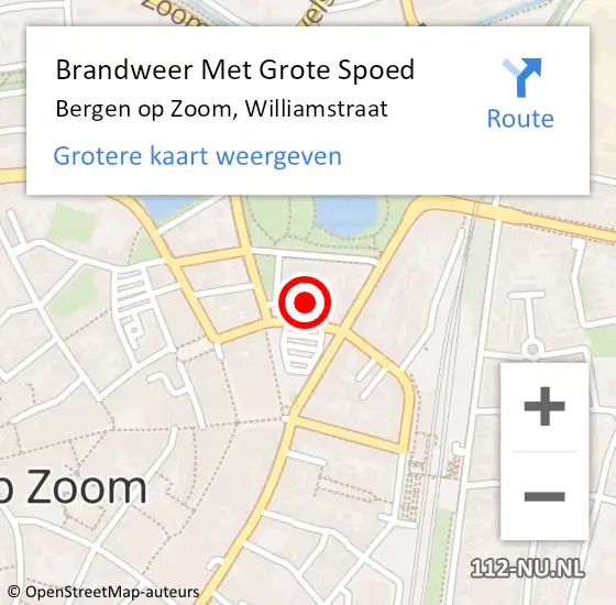 Locatie op kaart van de 112 melding: Brandweer Met Grote Spoed Naar Bergen op Zoom, Williamstraat op 10 december 2022 13:17
