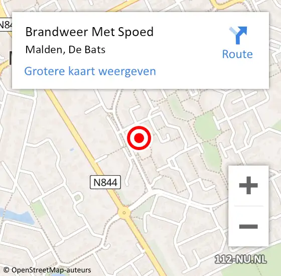 Locatie op kaart van de 112 melding: Brandweer Met Spoed Naar Malden, De Bats op 10 december 2022 13:28