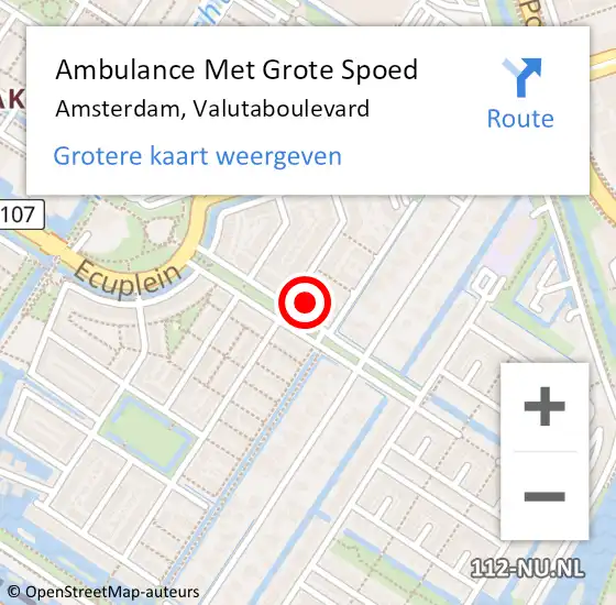 Locatie op kaart van de 112 melding: Ambulance Met Grote Spoed Naar Amsterdam, Valutaboulevard op 10 december 2022 13:31