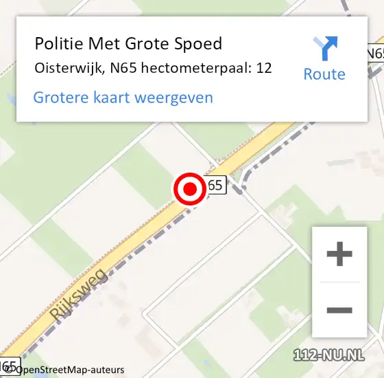 Locatie op kaart van de 112 melding: Politie Met Grote Spoed Naar Oisterwijk, N65 hectometerpaal: 12 op 10 december 2022 13:37