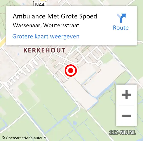 Locatie op kaart van de 112 melding: Ambulance Met Grote Spoed Naar Wassenaar, Woutersstraat op 10 december 2022 14:33