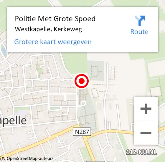 Locatie op kaart van de 112 melding: Politie Met Grote Spoed Naar Westkapelle, Kerkeweg op 10 december 2022 14:47