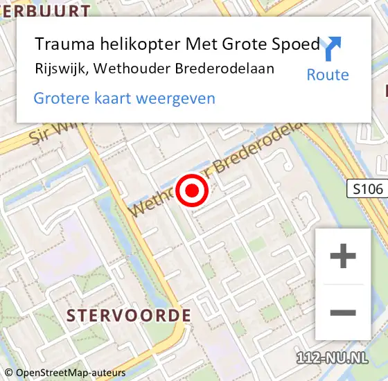 Locatie op kaart van de 112 melding: Trauma helikopter Met Grote Spoed Naar Rijswijk, Wethouder Brederodelaan op 10 december 2022 14:53