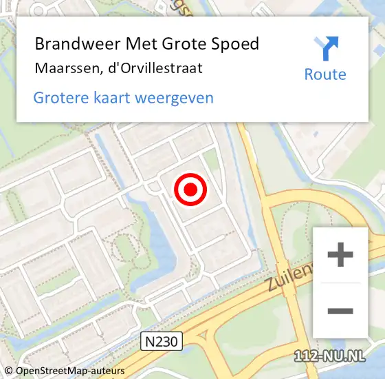 Locatie op kaart van de 112 melding: Brandweer Met Grote Spoed Naar Maarssen, d'Orvillestraat op 10 december 2022 15:13