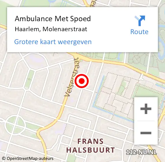 Locatie op kaart van de 112 melding: Ambulance Met Spoed Naar Haarlem, Molenaerstraat op 10 december 2022 16:05