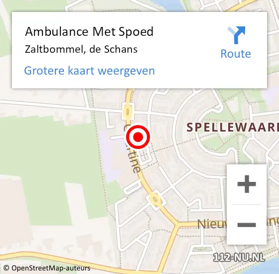 Locatie op kaart van de 112 melding: Ambulance Met Spoed Naar Zaltbommel, de Schans op 10 december 2022 16:09