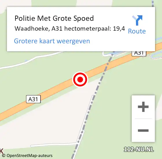 Locatie op kaart van de 112 melding: Politie Met Grote Spoed Naar Waadhoeke, A31 hectometerpaal: 19,4 op 10 december 2022 16:28
