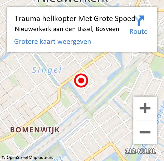 Locatie op kaart van de 112 melding: Trauma helikopter Met Grote Spoed Naar Nieuwerkerk aan den IJssel, Bosveen op 10 december 2022 16:33