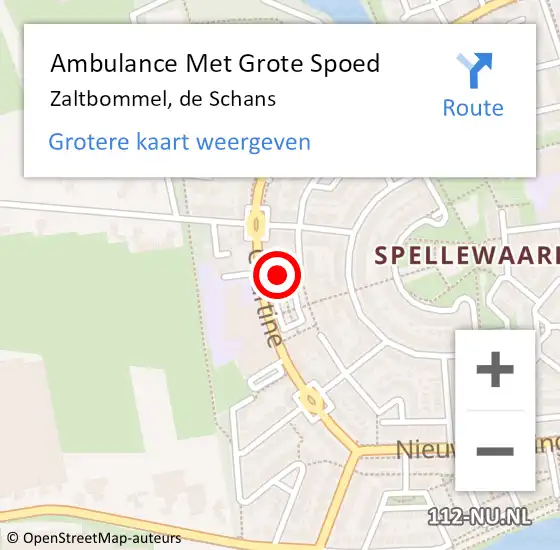 Locatie op kaart van de 112 melding: Ambulance Met Grote Spoed Naar Zaltbommel, de Schans op 10 december 2022 16:35