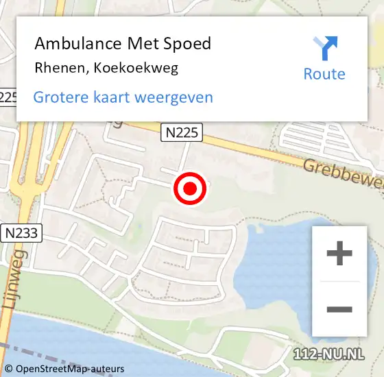 Locatie op kaart van de 112 melding: Ambulance Met Spoed Naar Rhenen, Koekoekweg op 10 december 2022 16:46