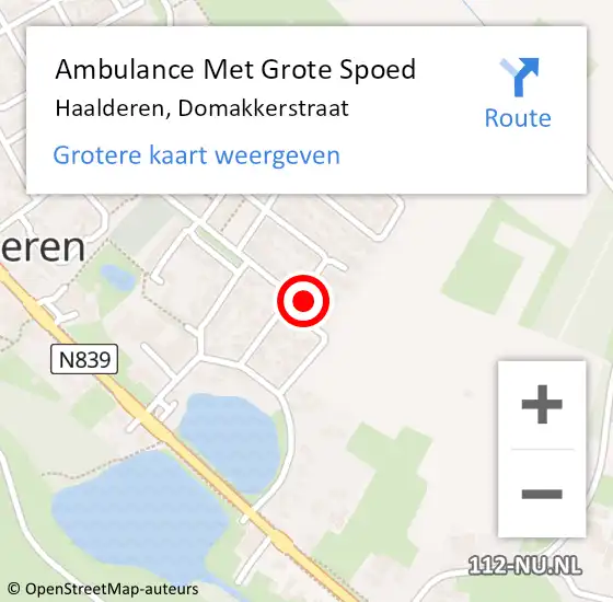 Locatie op kaart van de 112 melding: Ambulance Met Grote Spoed Naar Haalderen, Domakkerstraat op 10 december 2022 16:58