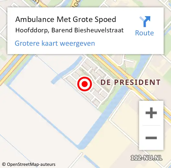 Locatie op kaart van de 112 melding: Ambulance Met Grote Spoed Naar Hoofddorp, Barend Biesheuvelstraat op 10 december 2022 17:01