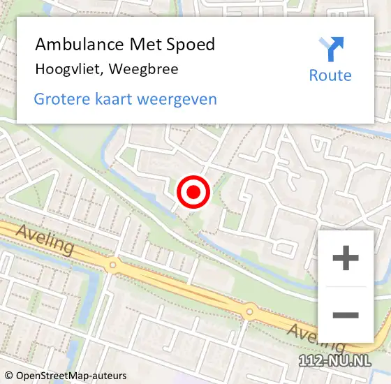 Locatie op kaart van de 112 melding: Ambulance Met Spoed Naar Hoogvliet, Weegbree op 10 december 2022 17:24