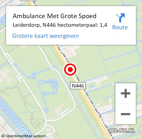 Locatie op kaart van de 112 melding: Ambulance Met Grote Spoed Naar Leiderdorp, N446 hectometerpaal: 1,4 op 10 december 2022 17:26