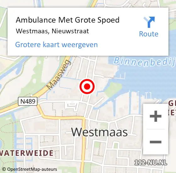 Locatie op kaart van de 112 melding: Ambulance Met Grote Spoed Naar Westmaas, Nieuwstraat op 10 december 2022 17:31