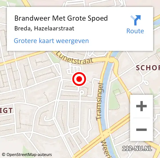 Locatie op kaart van de 112 melding: Brandweer Met Grote Spoed Naar Breda, Hazelaarstraat op 10 december 2022 18:00