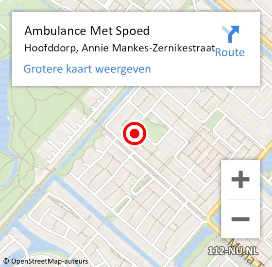 Locatie op kaart van de 112 melding: Ambulance Met Spoed Naar Hoofddorp, Annie Mankes-Zernikestraat op 10 december 2022 18:12