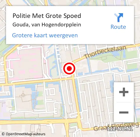 Locatie op kaart van de 112 melding: Politie Met Grote Spoed Naar Gouda, van Hogendorpplein op 10 december 2022 18:51