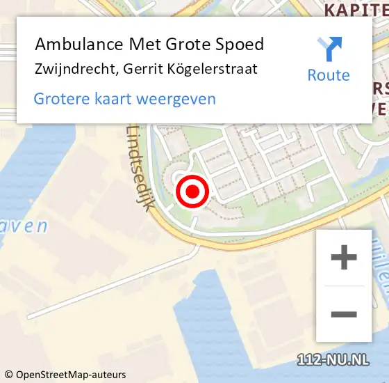 Locatie op kaart van de 112 melding: Ambulance Met Grote Spoed Naar Zwijndrecht, Gerrit Kögelerstraat op 10 december 2022 18:54