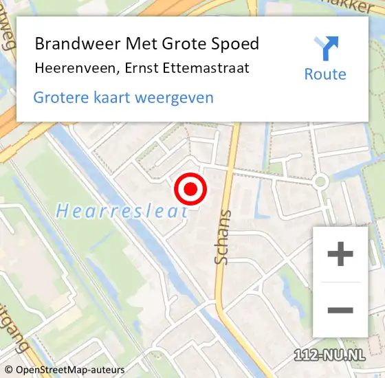 Locatie op kaart van de 112 melding: Brandweer Met Grote Spoed Naar Heerenveen, Ernst Ettemastraat op 10 december 2022 18:59