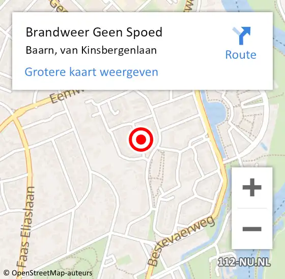 Locatie op kaart van de 112 melding: Brandweer Geen Spoed Naar Baarn, van Kinsbergenlaan op 10 december 2022 19:16